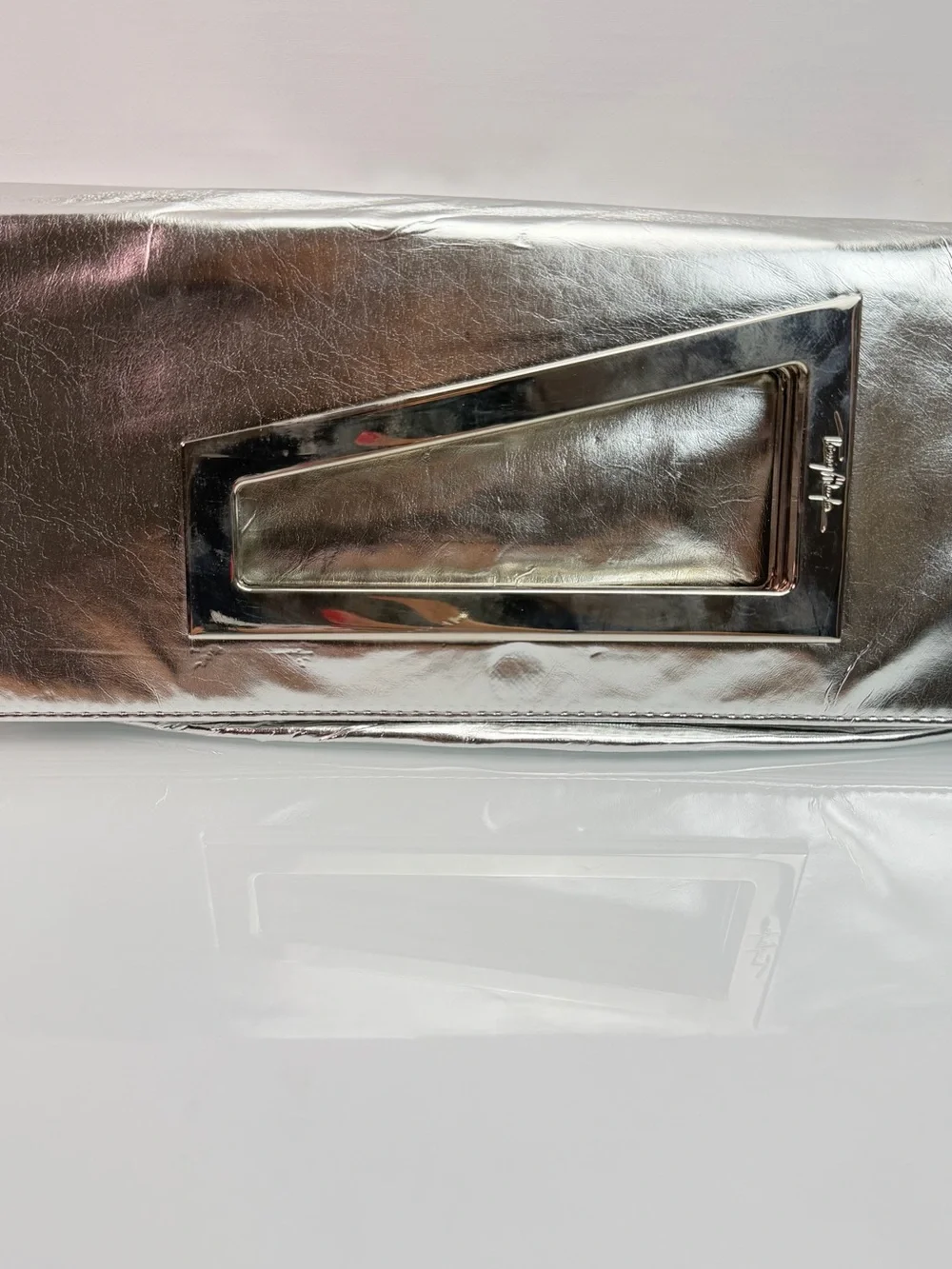 Vintage Thierry Mugler Silver Star Metallic Fold Over Clutch Handbag Purse